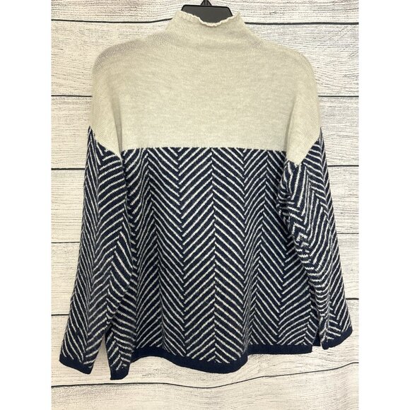 Mock Turtleneck Navy and Tan Chevron Sweater Size L - Picture 3 of 3
